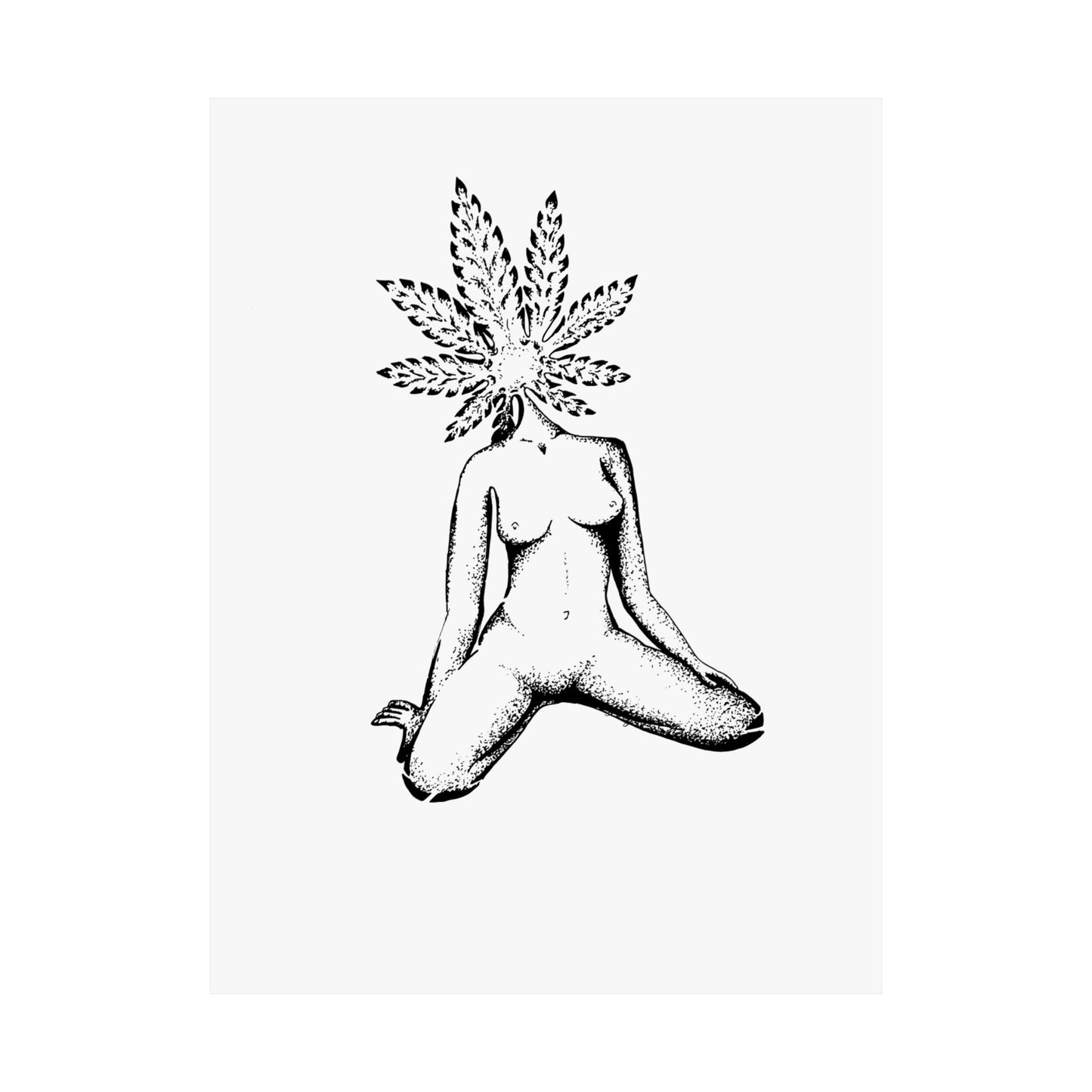 Pot Head Matte Vertical Poster - Female Figure with Leaf Design