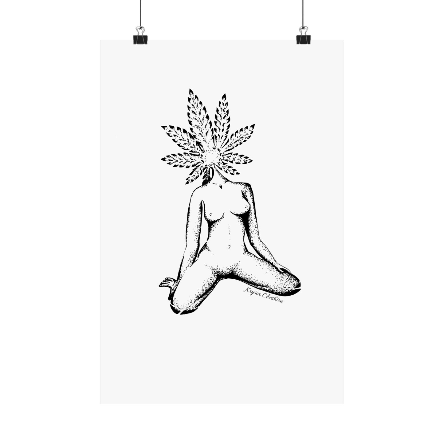Pot Head Matte Vertical Poster - Female Figure with Leaf Design