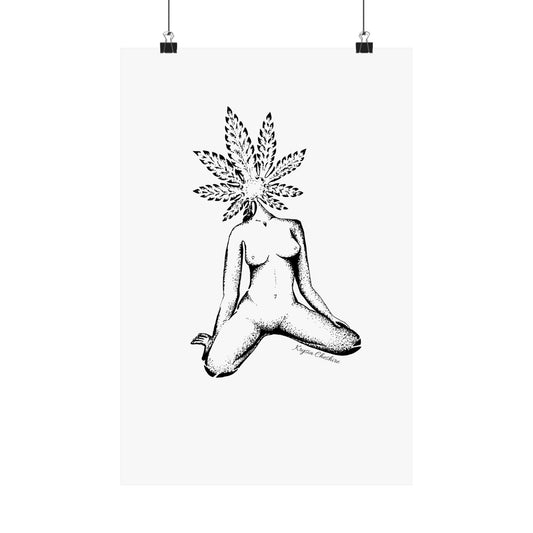 Pot Head Matte Vertical Poster - Female Figure with Leaf Design