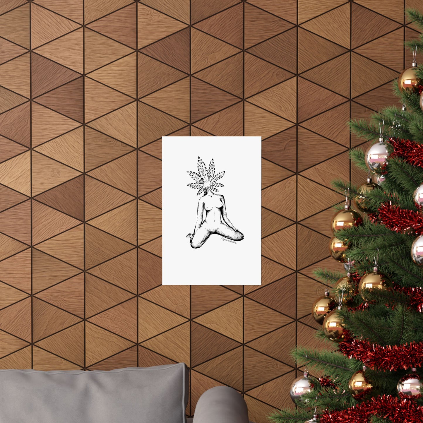 Pot Head Matte Vertical Poster - Female Figure with Leaf Design